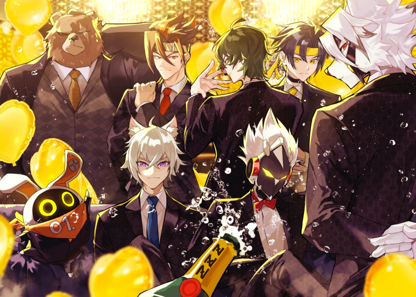 6+boys, adjusting_eyewear, ahoge, amaneryuusei, animal_ears, anton_ivanov, asaba_harumasa, balloon