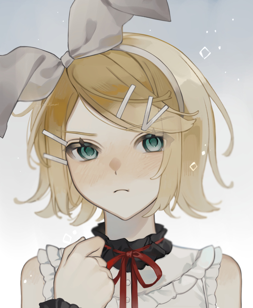 1girl, 25-ji_rin, absurdres, ameyui_komori, aqua_eyes, bare_shoulders, blonde_hair, blush