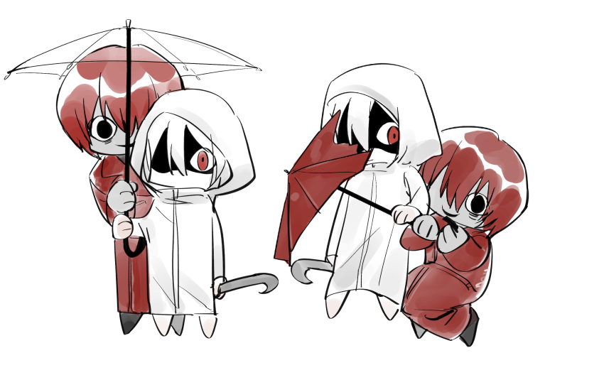 1boy, 1girl, black_eyes, chibi, chinese_commentary, coat, commentary_request, crowbar