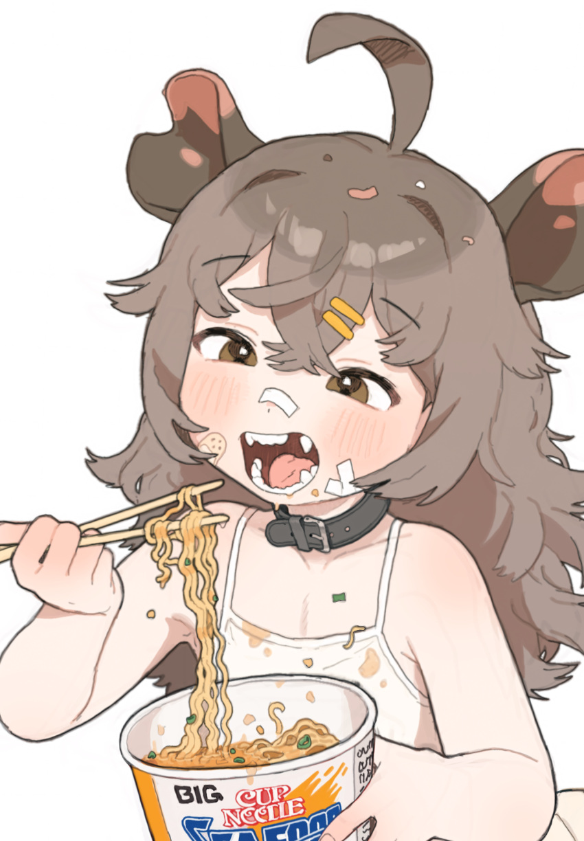 1girl, ahoge, animal_collar, bandaid, bandaid_on_cheek, bandaid_on_face, bare_shoulders, black_collar