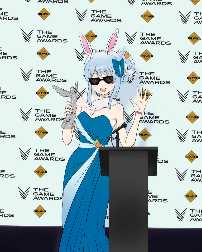 1girl, :d, absurdres, alternate_costume, alternate_hairstyle, alternate_universe, animal_ears, artist_name