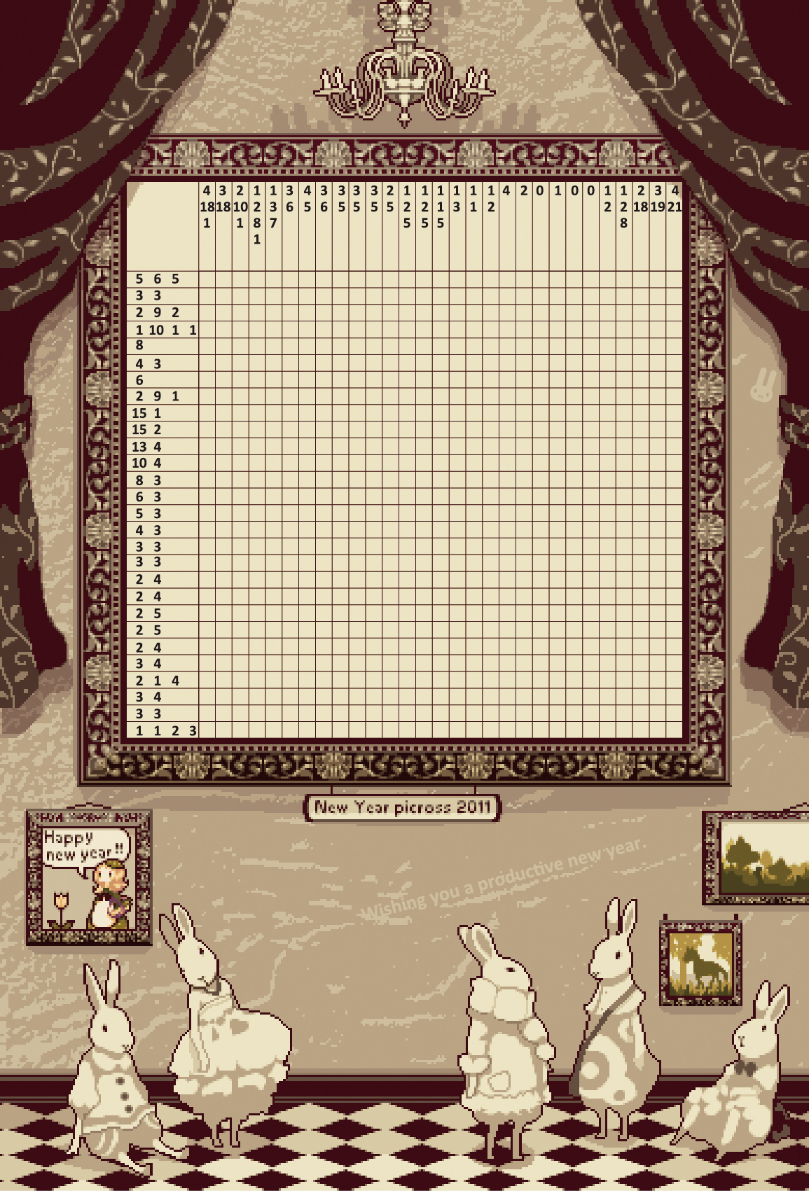 bunny, collet, highres, new_year, picross, pixel_art, puzzle, rabbit