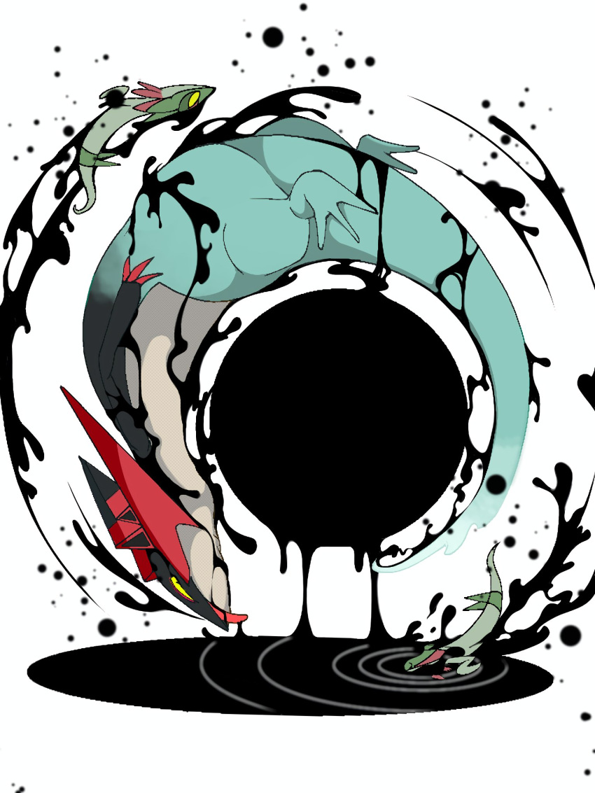black_hole, dragapult, dragon, dreepy, flying, highres, looking_at_viewer, pokemon, pokemon_(creature), sixtytenfist, white_background, yellow_eyes