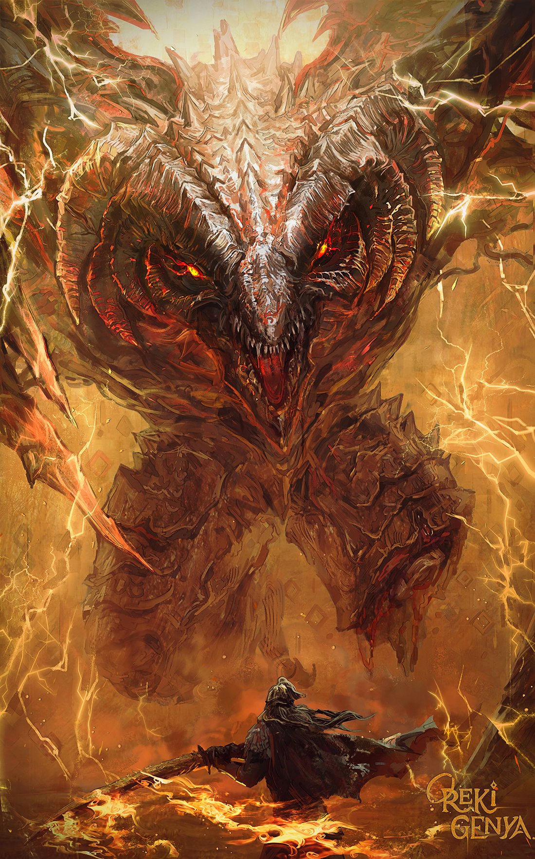 1boy, armor, artist_name, bayle_the_dread, dragon, elden_ring, elden_ring:_shadow_of_the_erdtree, elden_ring_nightreign