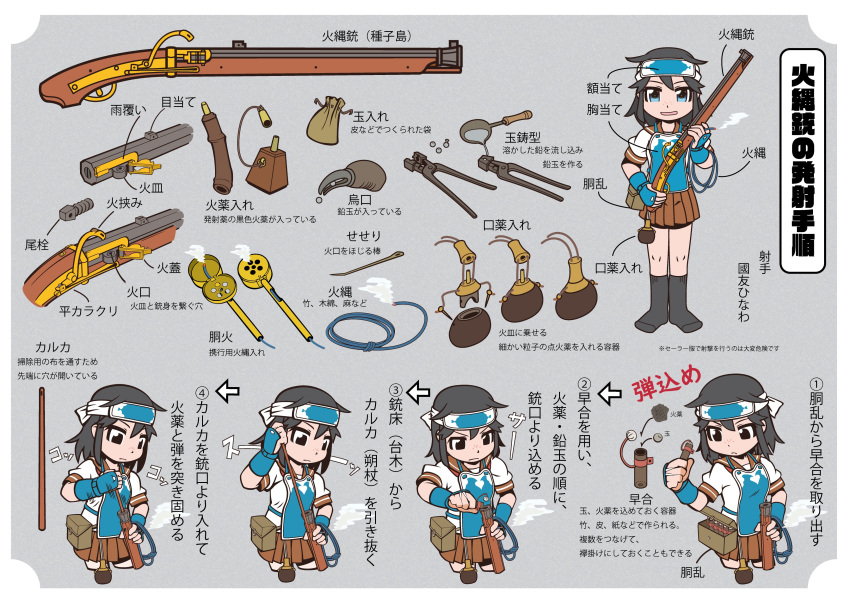 1girl, absurdres, aka-kabuto_no_gema, antique_firearm, armor, arquebus, black_hair, black_socks
