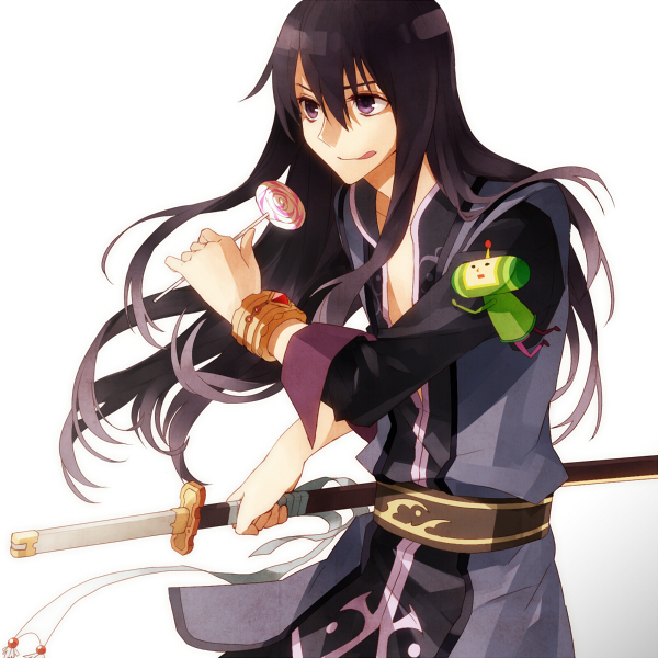 :p, black_eyes, black_hair, bracelet, candy, company_connection, jewelry, katamari_damacy