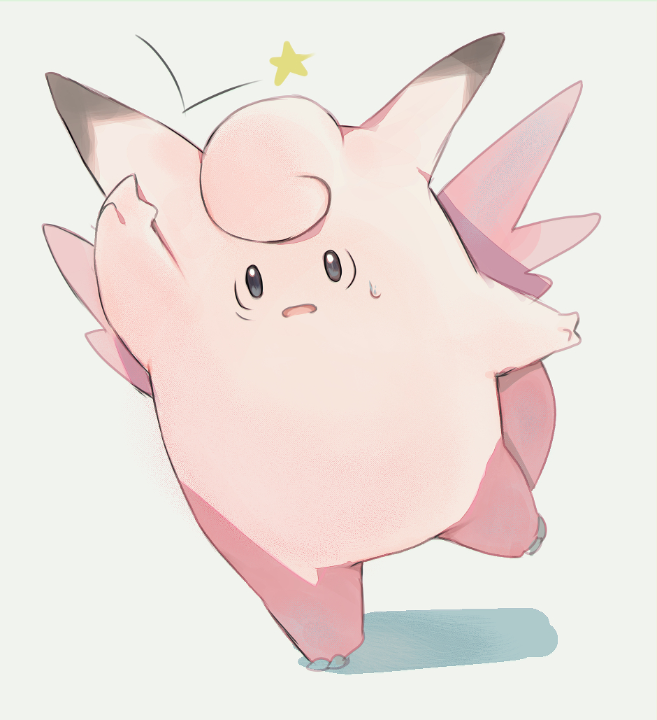arm_up, clefable, commentary_request, leg_up, looking_at_viewer, mxkjxm_(nhss2337), open_mouth, pokemon