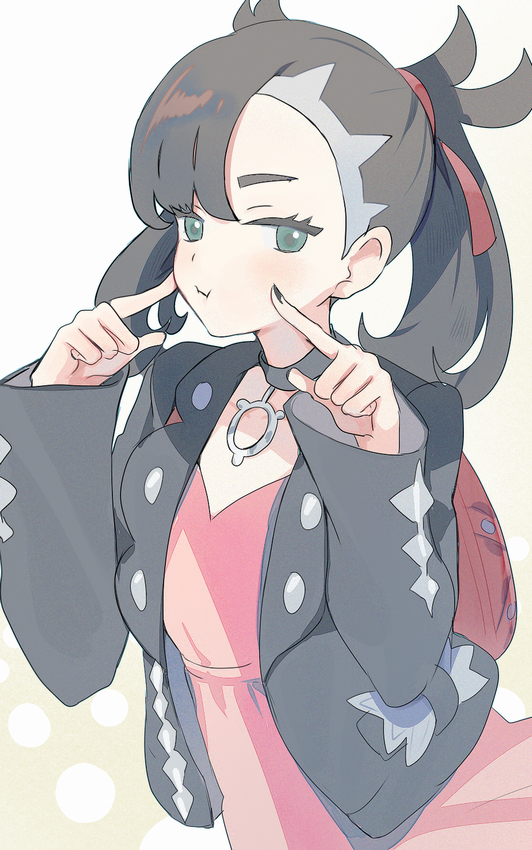 1girl, :i, backpack, bag, black_hair, black_nails, closed_mouth, commentary_request