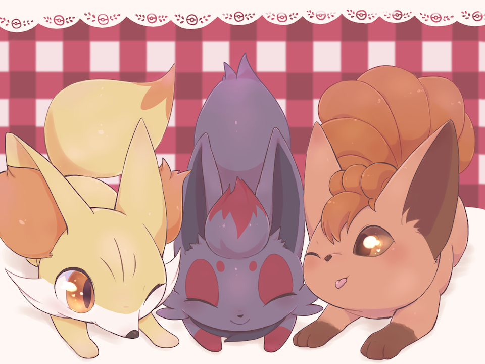 animal_focus, brown_eyes, closed_eyes, commentary_request, fennekin, no_humans, one_eye_closed, orange_eyes