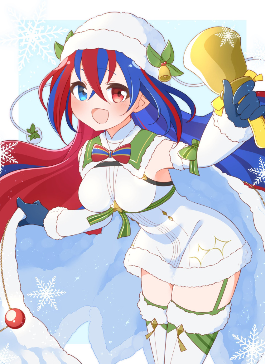 1girl, alear_(female)_(fire_emblem), alear_(female)_(gifted_dragons)_(fire_emblem), alear_(fire_emblem), bell, blue_eyes, blue_gloves, blue_hair