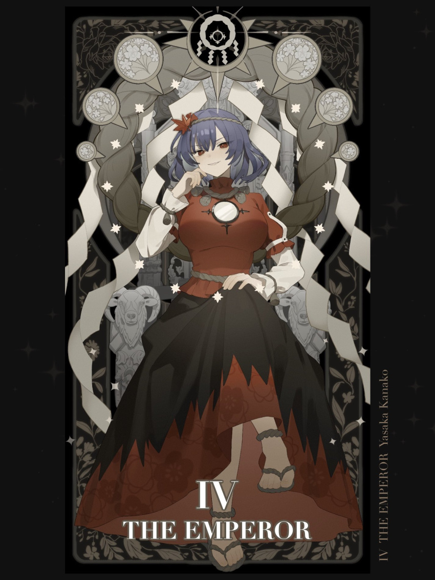1girl, breasts, card_(medium), character_name, commentary, dress, english_commentary, hair_ornament