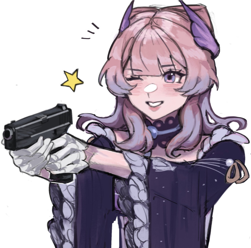 1girl, blue_choker, blue_dress, blunt_bangs, choker, commentary, dress, genshin_impact