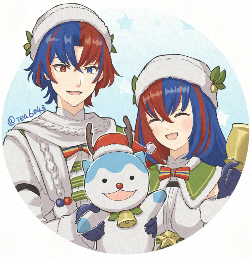 1boy, 1girl, alear_(female)_(fire_emblem), alear_(female)_(gifted_dragons)_(fire_emblem), alear_(fire_emblem), alear_(male)_(fire_emblem), alear_(male)_(gifted_dragons)_(fire_emblem), antlers