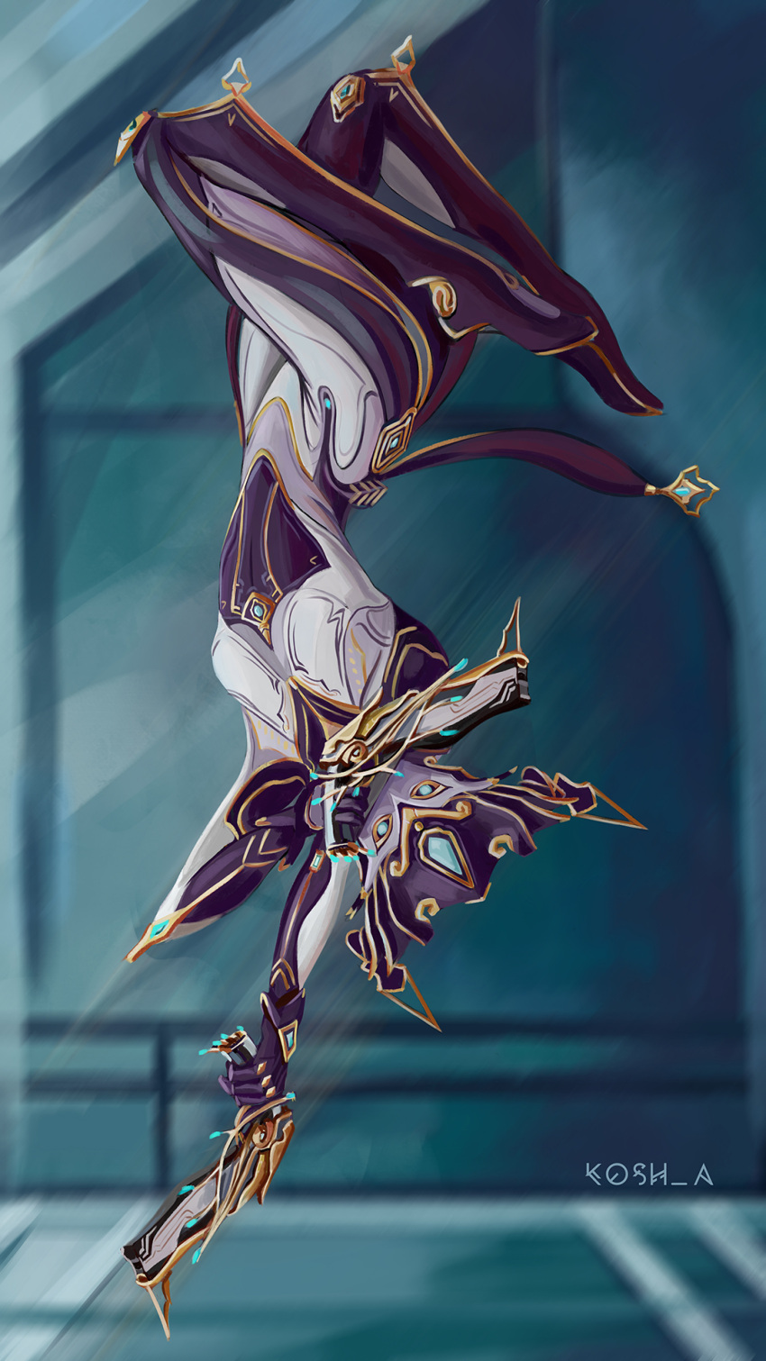 1girl, acrobatics, akbolto_prime_(warframe), artist_name, breasts, highres, holding, holding_weapon