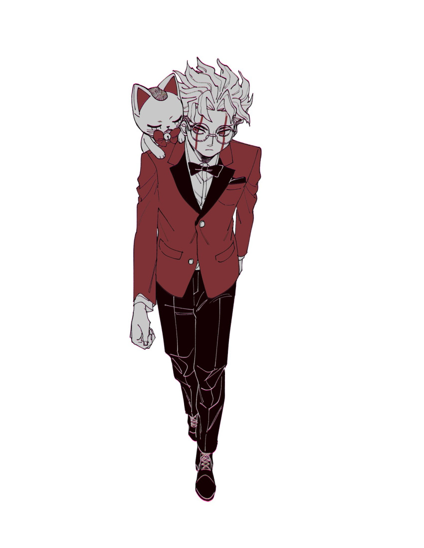 1boy, alternate_form, cat, copyright_request, dandadan, facial_mark, glasses, highres