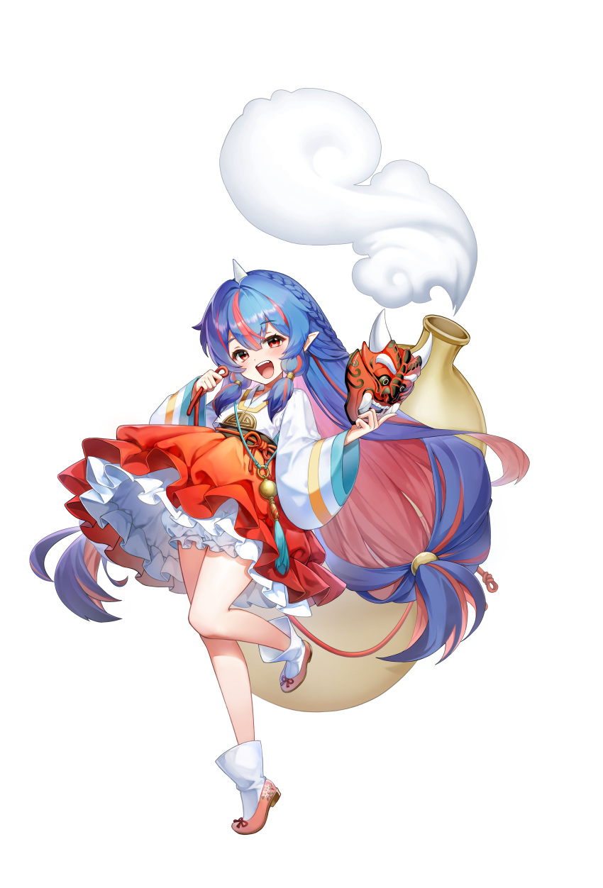 1girl, :d, absurdres, bare_legs, blue_hair, braid, child, colored_inner_hair