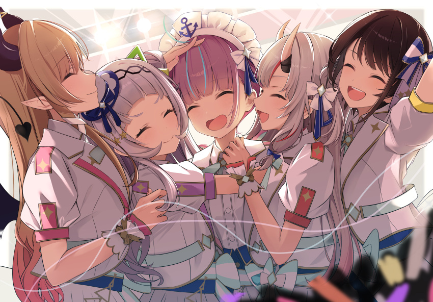 2nd_generation_(hololive), 5girls, absurdres, annin_oekaki, blonde_hair, blue_bow, blue_bowtie, bow