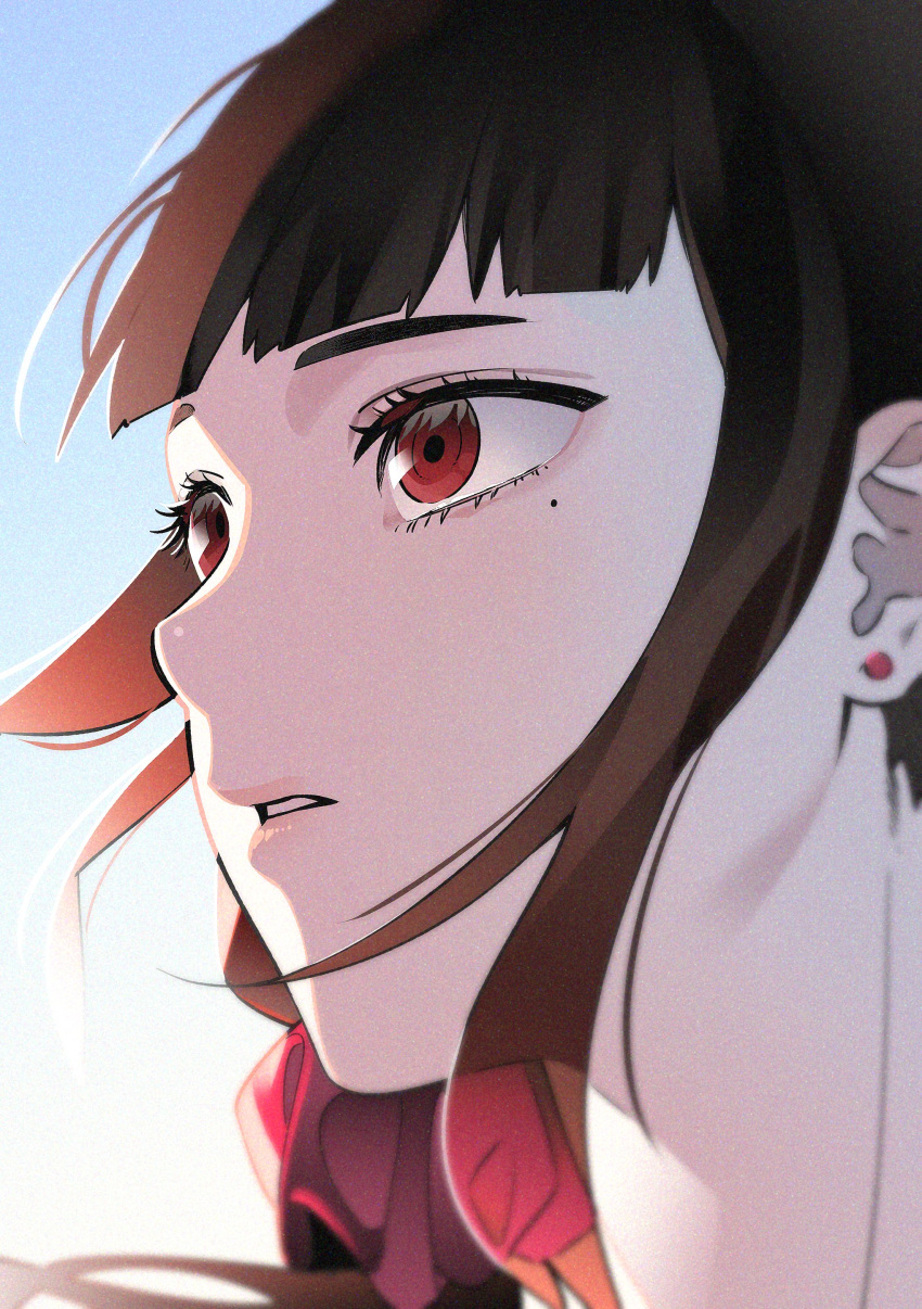 1girl, absurdres, blue_sky, brown_hair, commentary, danganronpa_(series), danganronpa_v3:_killing_harmony, day