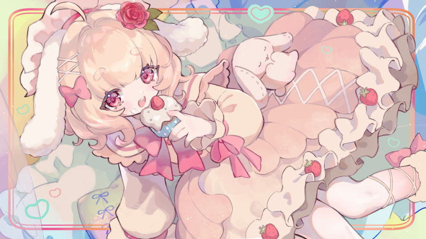 1girl, absurdres, ahoge, animal, animal_ears, arm_at_side, blue_background, blunt_bangs
