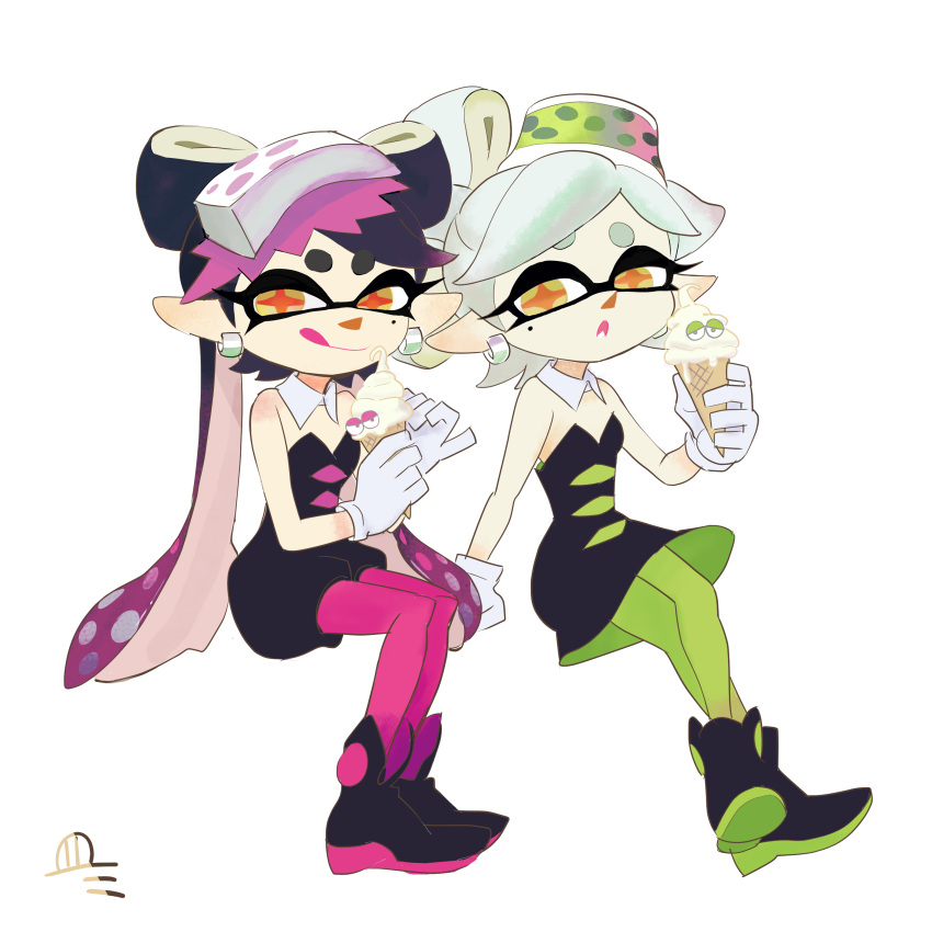 +_+, absurdres, callie_(splatoon), cousins, eating, food, highres, holding