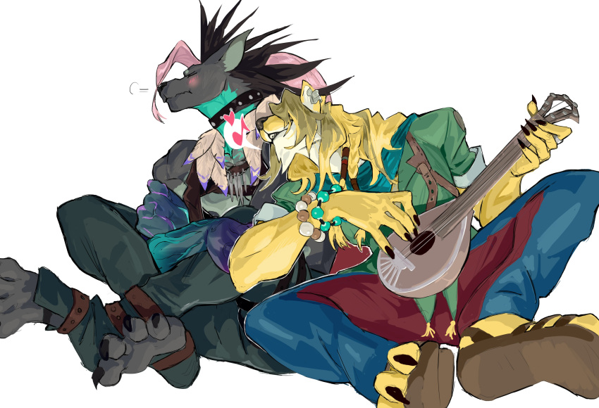 2boys, absurdres, animal_ears, blush, bracelet, cat_n1p, choker, claws