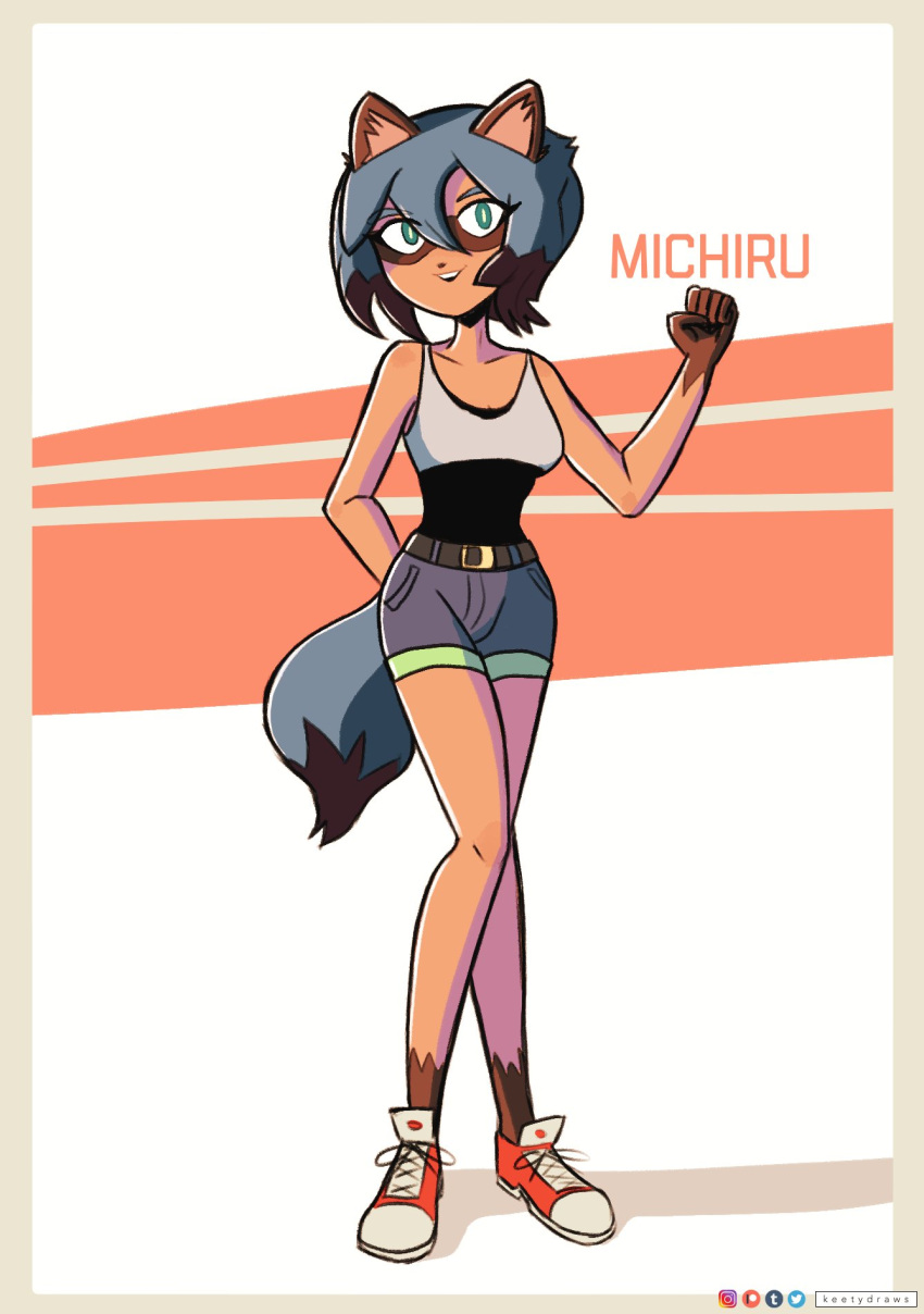 1girl, animal_ears, animal_nose, arm_behind_back, bare_shoulders, belt, belt_buckle, black_belt