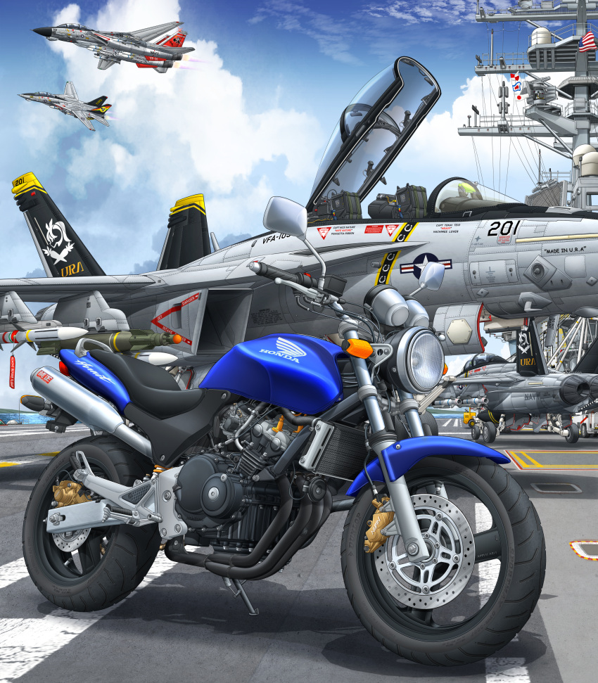 absurdres, aim-54_phoenix, aim-7_sparrow, aim-9_sidewinder, air-to-air_missile, aircraft, aircraft_carrier, airplane