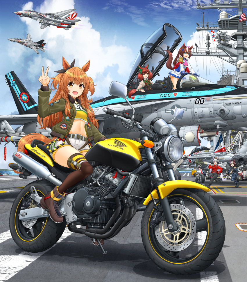 5girls, absurdres, aim-54_phoenix, aim-7_sparrow, aim-9_sidewinder, air-to-air_missile, aircraft, aircraft_carrier