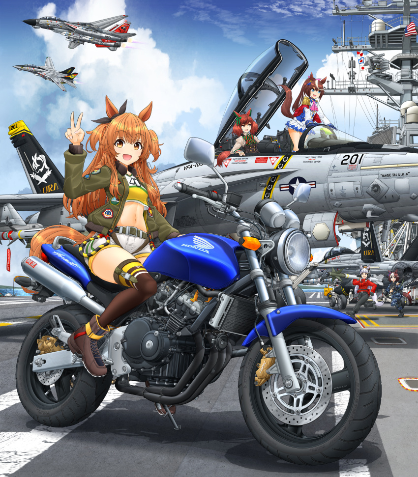 5girls, absurdres, aim-54_phoenix, aim-7_sparrow, aim-9_sidewinder, air-to-air_missile, aircraft, aircraft_carrier