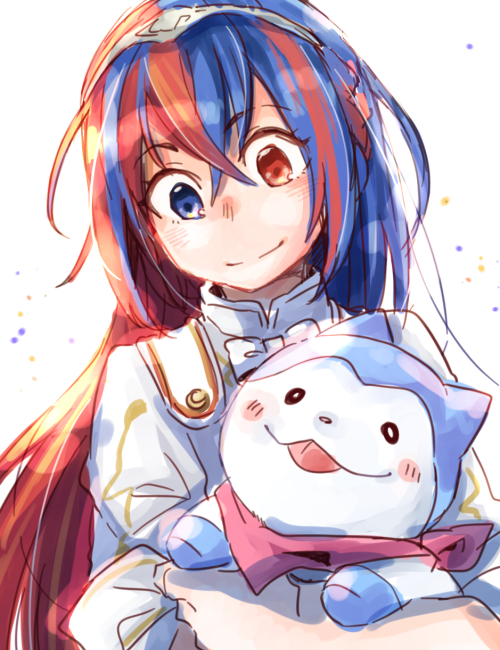 1girl, 1other, alear_(female)_(fire_emblem), alear_(fire_emblem), blue_fur, blue_hair, braid, crossed_bangs