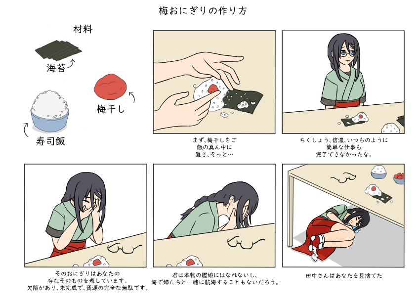 1girl, black_hair, braid, chibiosaka, covering_face, crafting, double_facepalm, facepalm