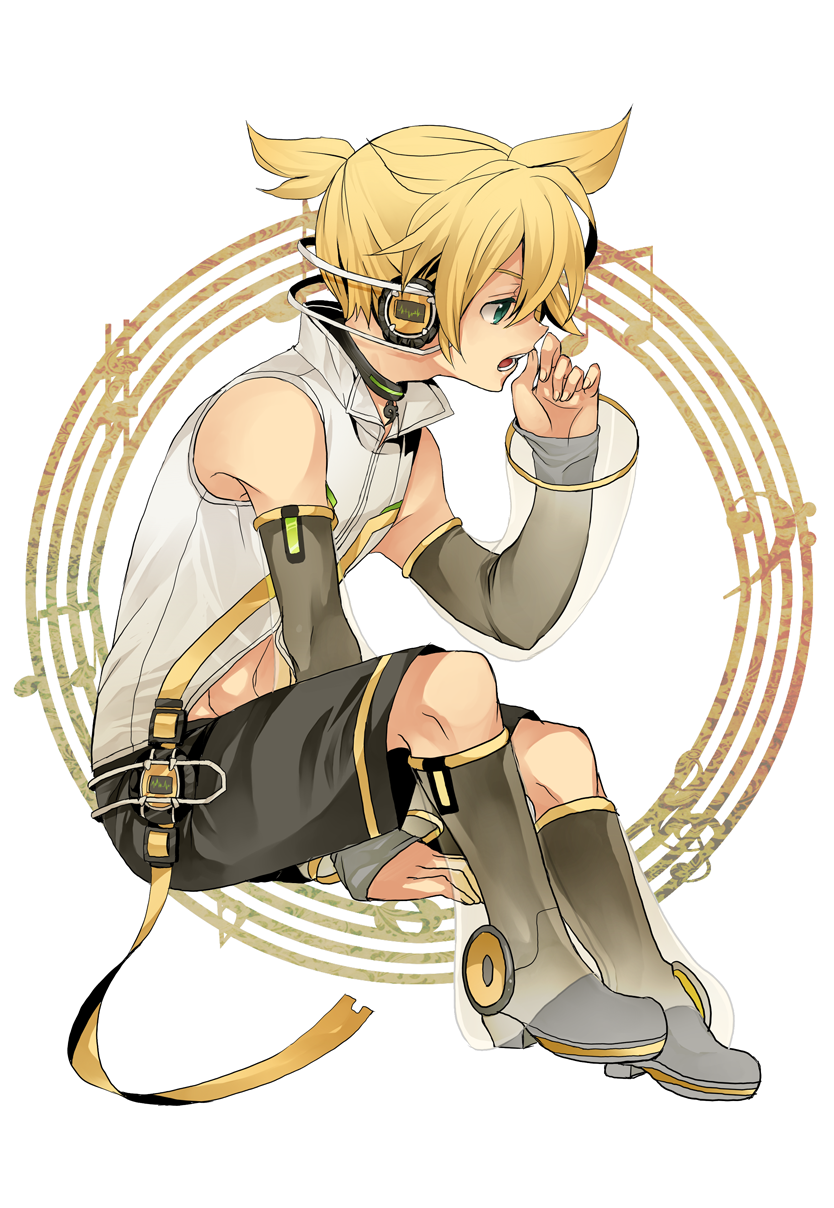 aqua_eyes, arm_warmers, bad_id, blonde_hair, detached_sleeves, headphones, highres, kagamine_len