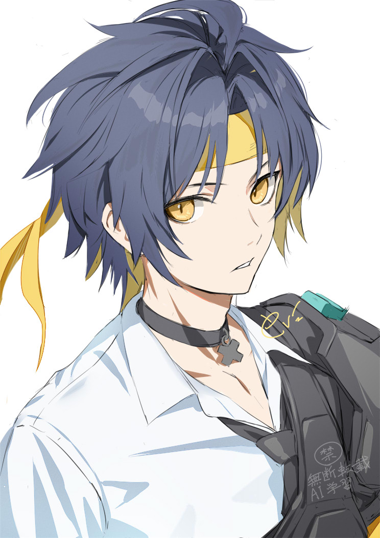 1boy, asaba_harumasa, black_choker, black_hair, blonde_hair, choker, colored_inner_hair, ev_(dai00888)