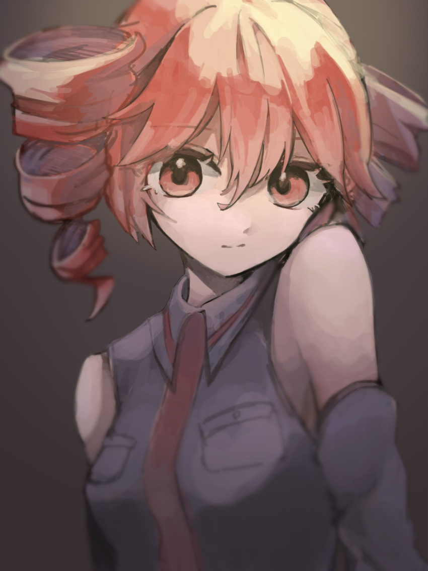 1girl, bare_shoulders, black_background, black_sleeves, breast_pocket, breasts, buttons, closed_mouth