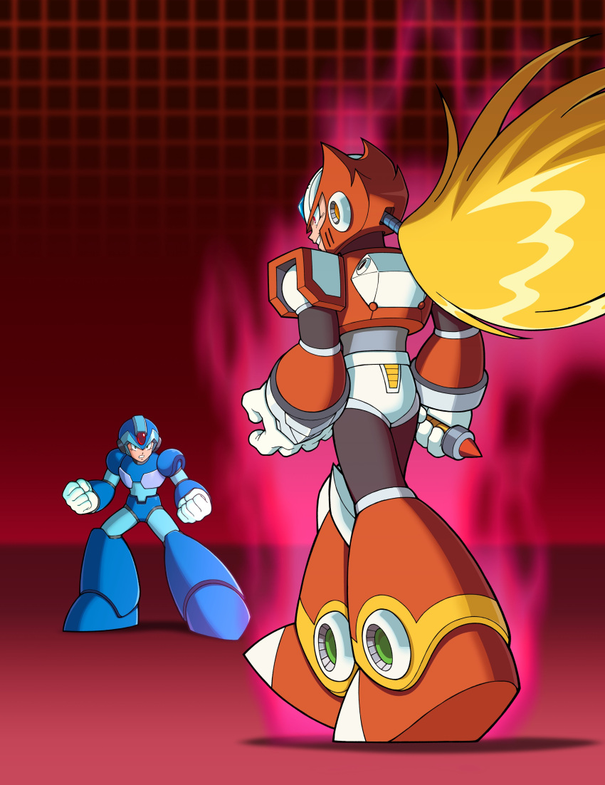 2boys, absurdres, armor, blonde_hair, blue_armor, blue_helmet, clenched_hands, diegodoodles