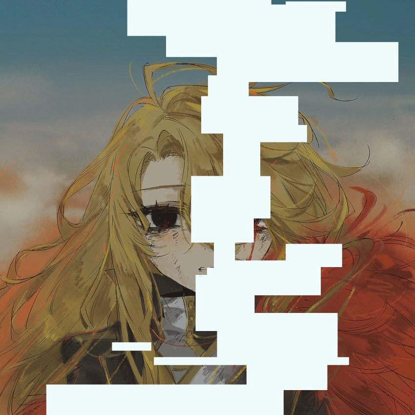 1girl, ahoge, black_coat, black_eyes, blonde_hair, cape, coat, don_quixote_(project_moon)