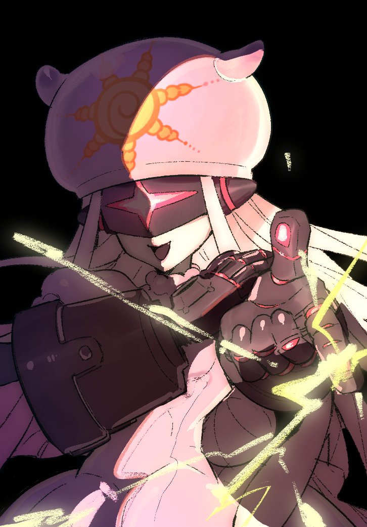 1girl, black_background, covered_eyes, digimon, digimon_(creature), electricity, gauntlets, long_hair