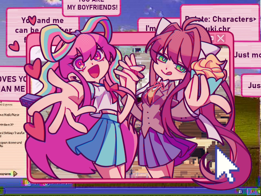 1792068329, 2girls, blush_stickers, brown_hair, crossover, doki_doki_literature_club, giffany, gravity_falls