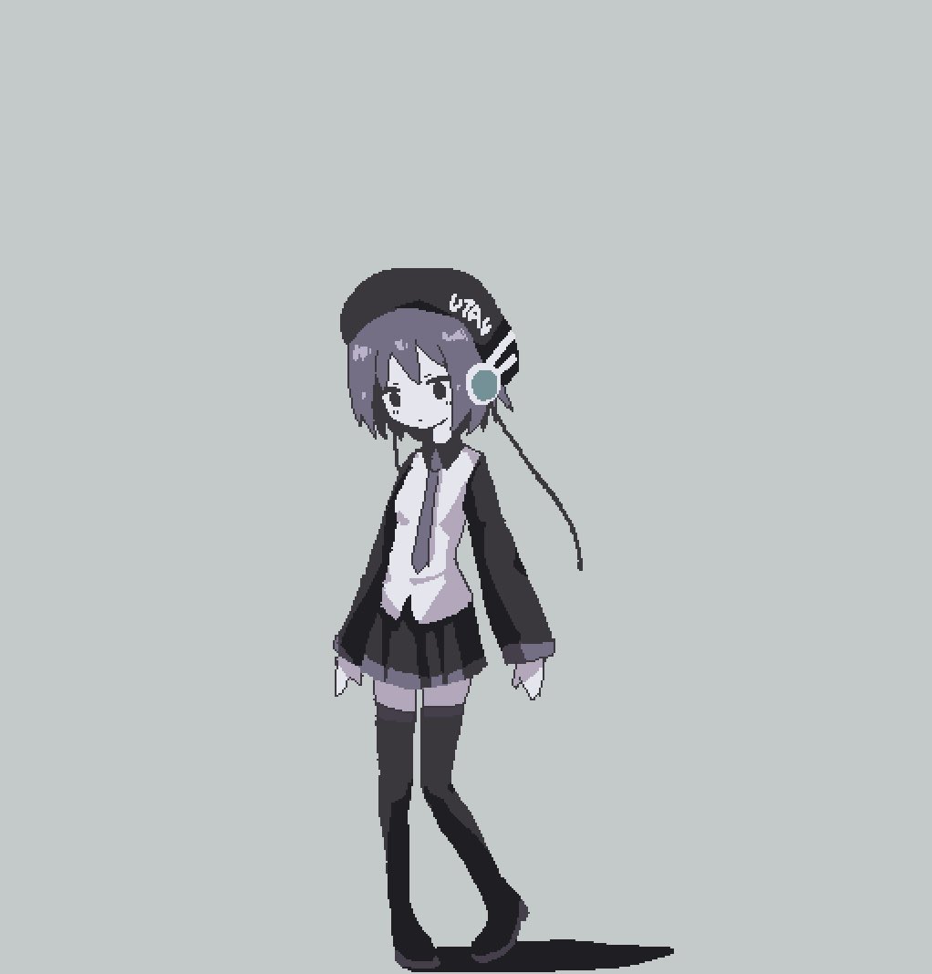 1girl, beret, black_footwear, black_hat, black_necktie, black_skirt, black_thighhighs, boots