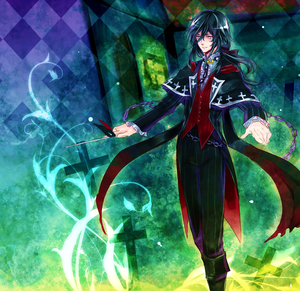 1boy, bad_id, capelet, cross, long_hair, male, marchen, marchen_von_friedhof
