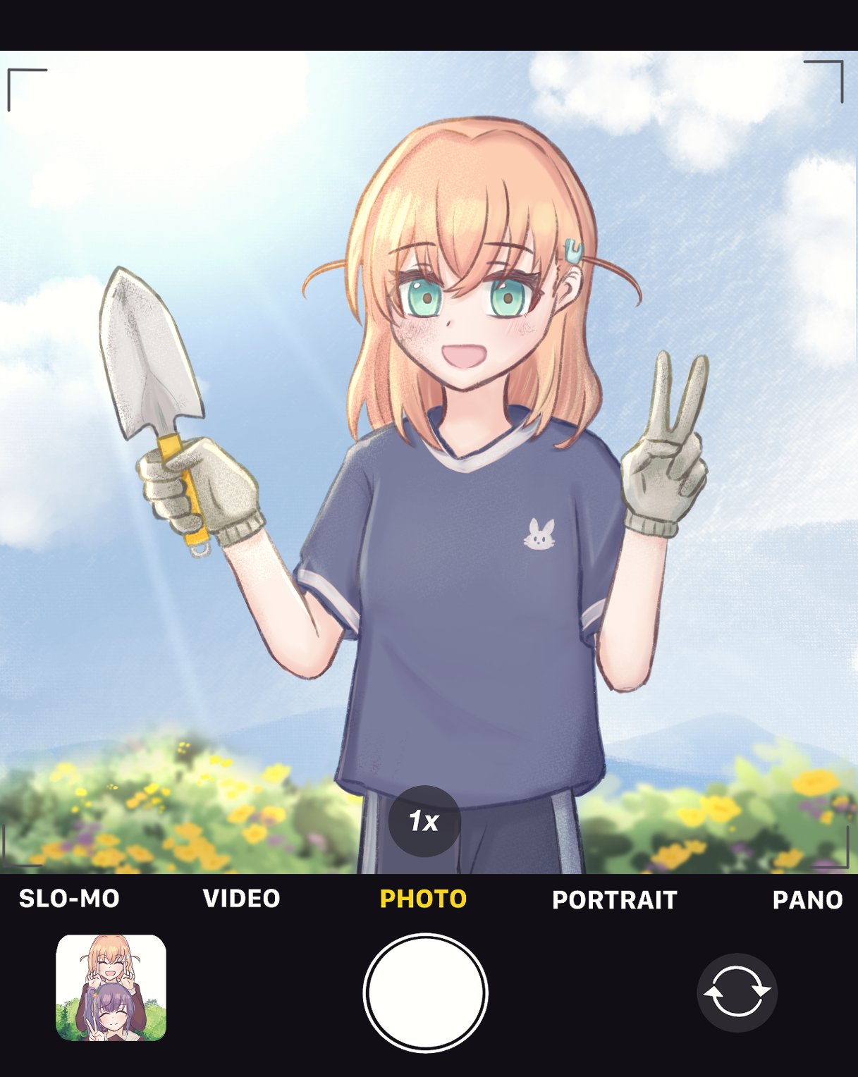 1girl, :d, ^_^, aqua_eyes, blue_shirt, blue_sky, blush, closed_eyes