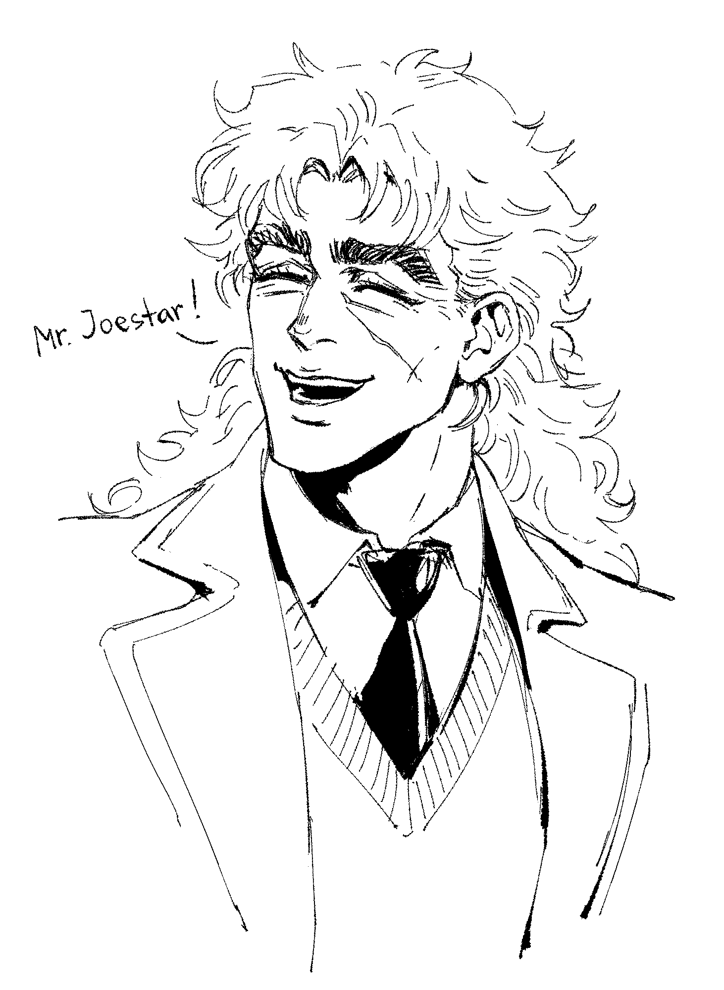 1boy, closed_eyes, cropped_torso, donlemefo, english_text, greyscale, happy, highres