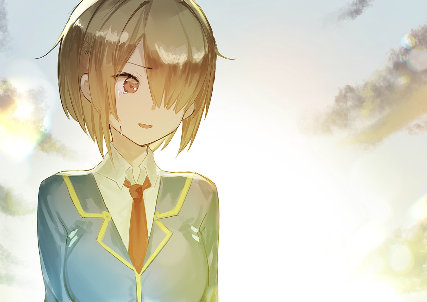 1girl, absurdres, blonde_hair, blue_jacket, crying, hair_ornament, hair_over_one_eye, hairclip