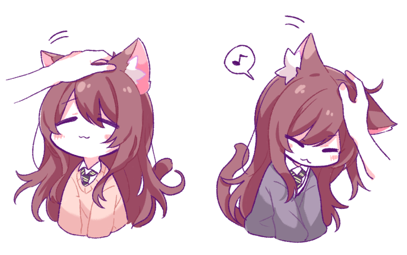 =w=, animal_ear_fluff, animal_ears, blush, brown_hair, cardigan, cat_ears, cat_girl