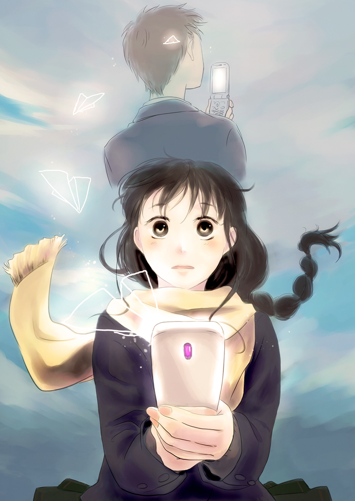 braid, cellphone, copyright_request, nsk, phone, projected_inset, scarf, sky