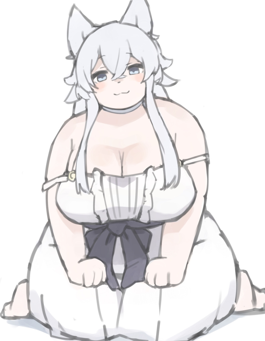 acorn12_o, animal_ears, blue_eyes, breasts, dress, fat, fenrys, highres