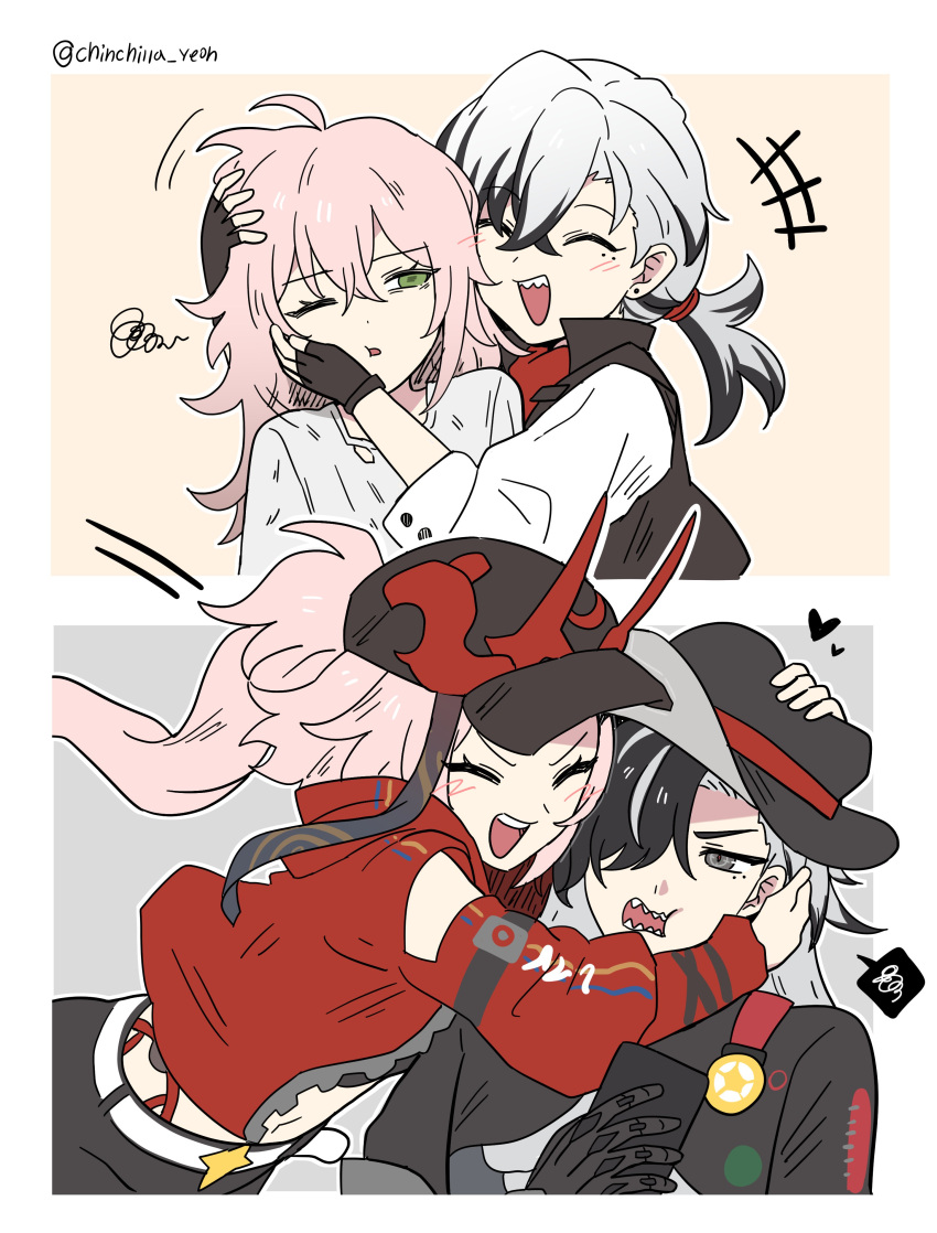 +++, 1boy, 1girl, absurdres, aged_down, ahoge, baseball_cap, before_and_after