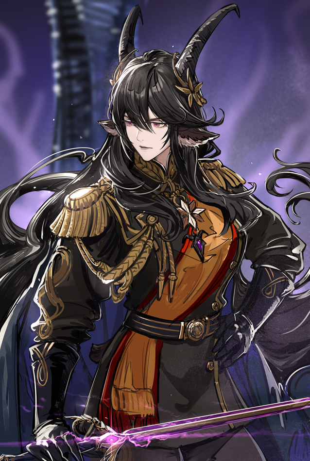 1girl, aiguillette, animal_ears, arknights, black_hair, black_lips, cape, closed_mouth