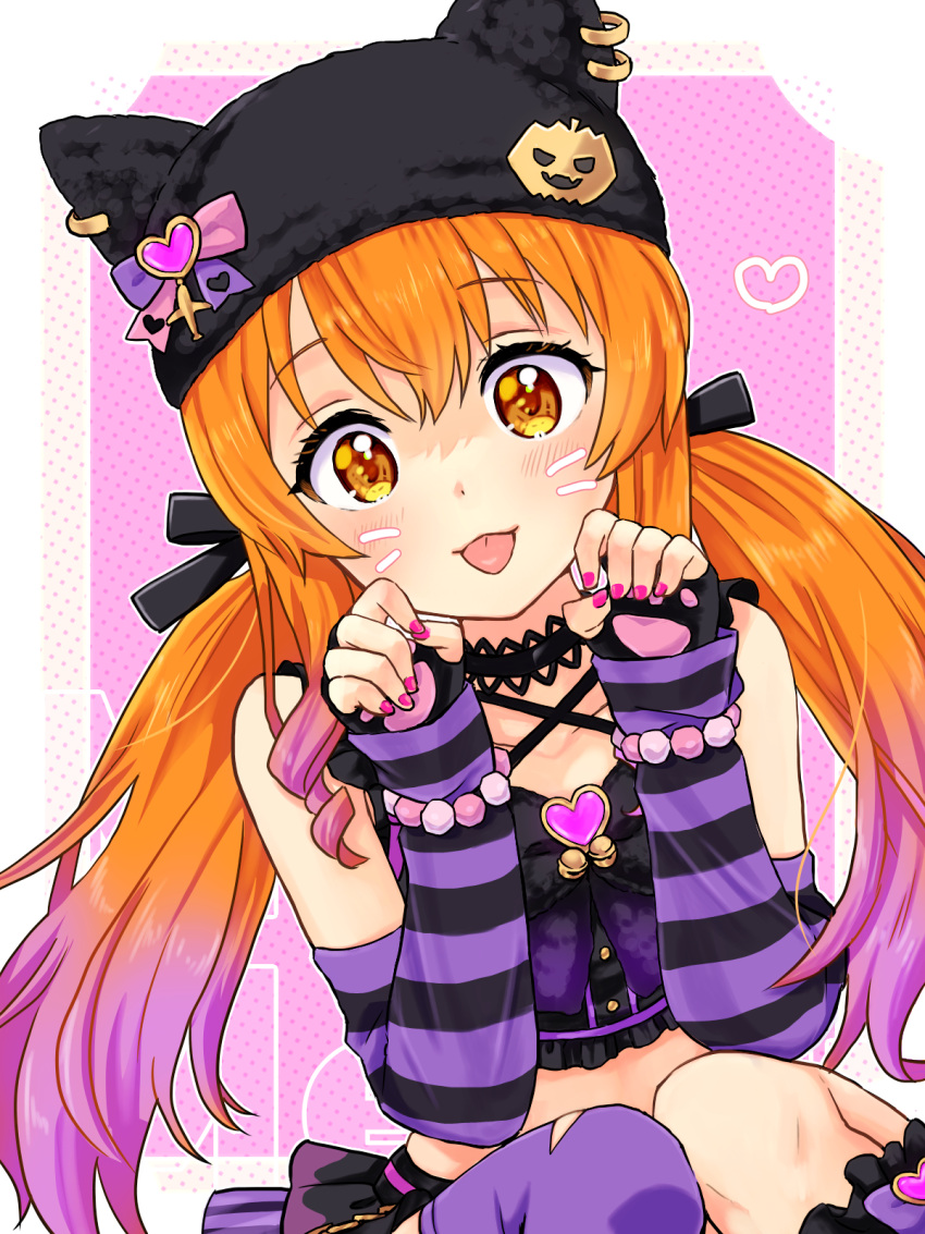 1girl, alternate_costume, alternate_hairstyle, animal_ears, arm_warmers, blush, breasts, collarbone