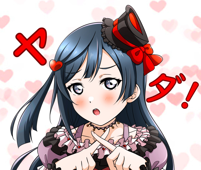 1girl, :o, absurdres, black_choker, black_hair, black_hat, blunt_ends, blush